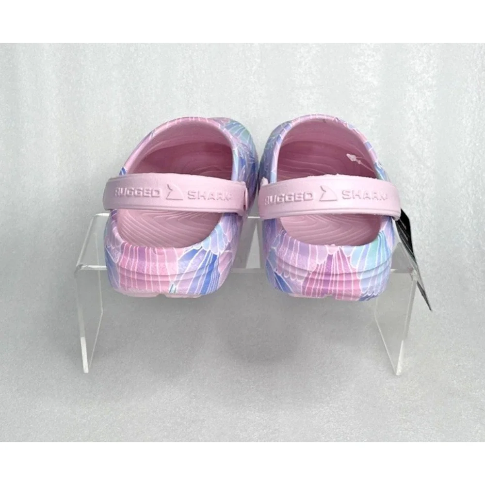 Rugged Shark Eva Shell Print Pink Clogs Slip on Sandals Girls Size 1 NEW